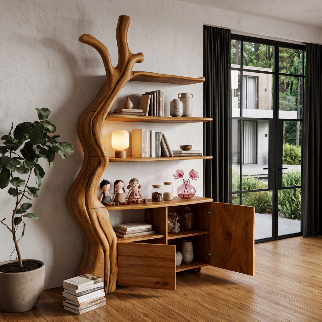 Organic Display Cabinet With Flowing Tree Silhouette For Bedroom SINLHASD542