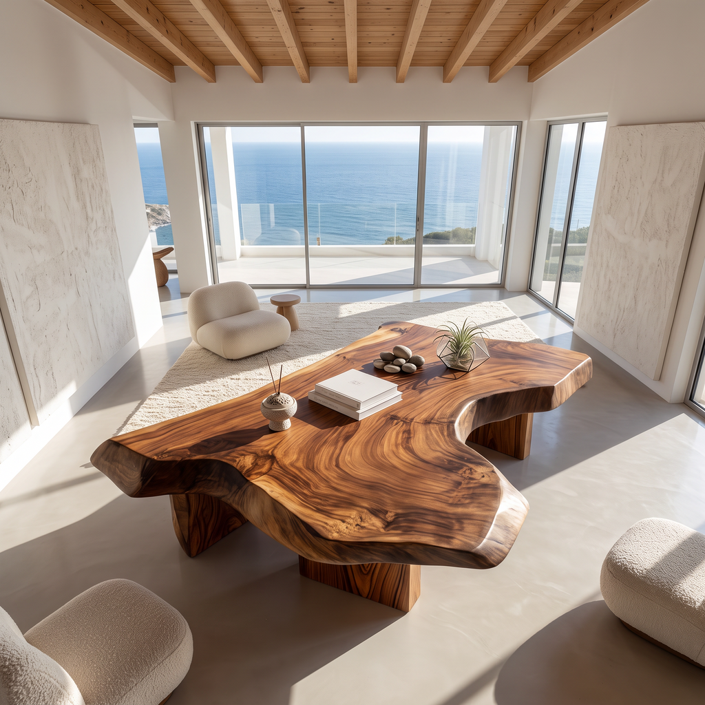 Modern Solid Wood Coffee Table With Sculptural Slab Top For Living Room SINLHACF421 SINLHACF421