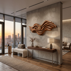 Organic Wood Wall Clock With Wave Sculpture For Living Interior RTTHTTWAC018