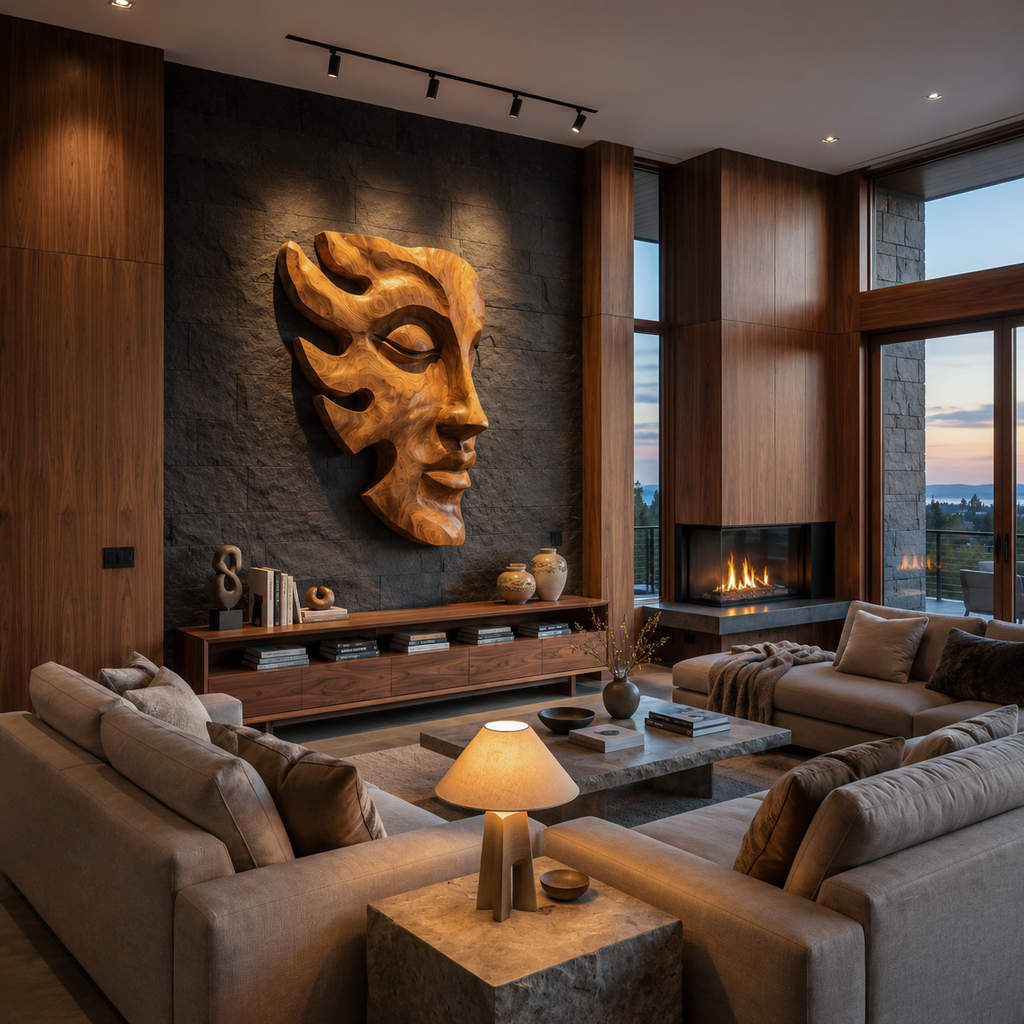 Handcrafted Wooden Face Wall Art With Sculptural Form For Interior RTTHTTWA150