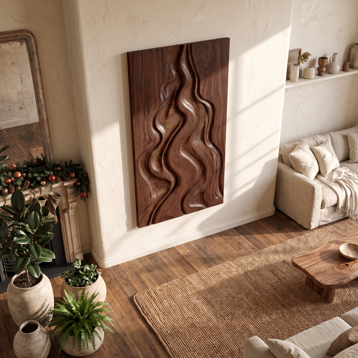 Natural Christmas Abstract Wall Decor With Fluid Carved Design For Bedroom SINLSAWA149