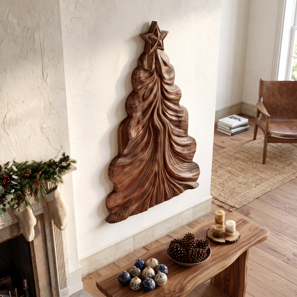Contemporary Wooden Christmas Decor With Curved Openwork Design For Living Room SINLSAWA150