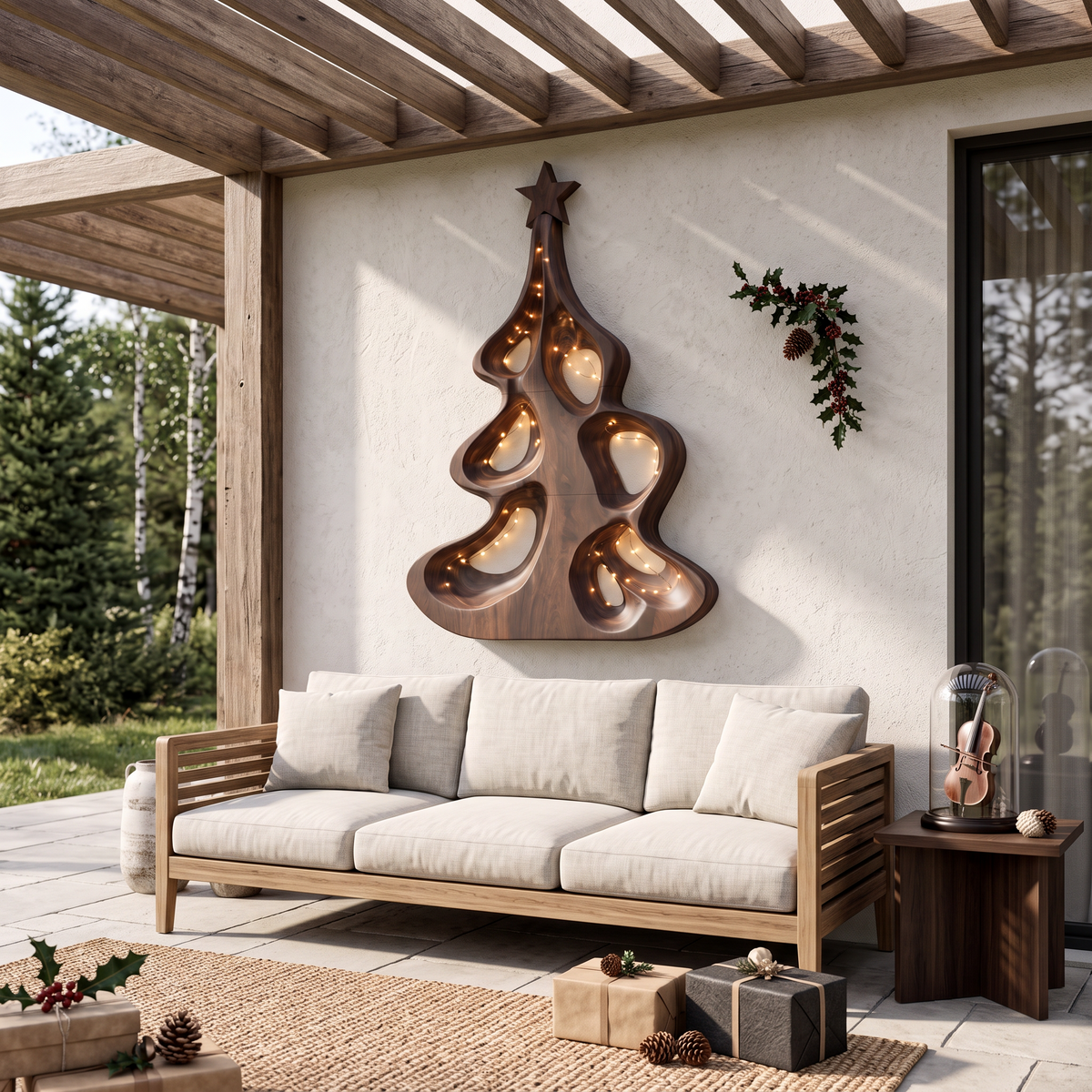 Modern Christmas Wall Decor With Artistic Hollow Tree Form For Entryway SINLSAWA151