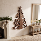 Organic Xmas Wooden Holiday Decor With Fluid Tree Silhouette For Entryway SINLSAWA152