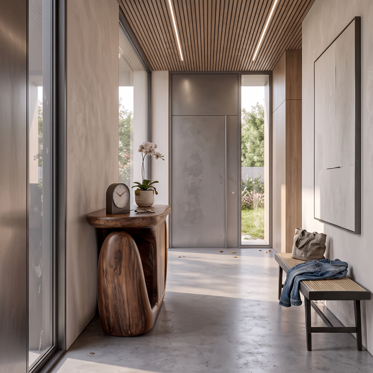 Contemporary Console Table With Sculptural Base And Storage For Entryway SINLKICS704