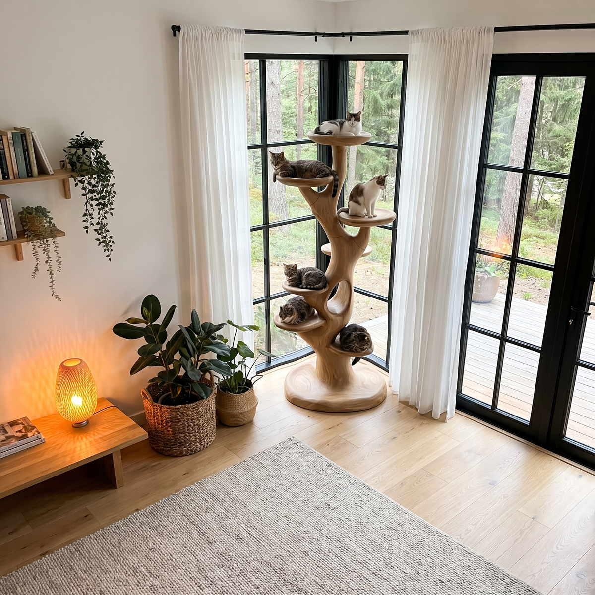 Sculptural Cat Tree With Multi Level Platforms For Indoor Cats SINLHATT016