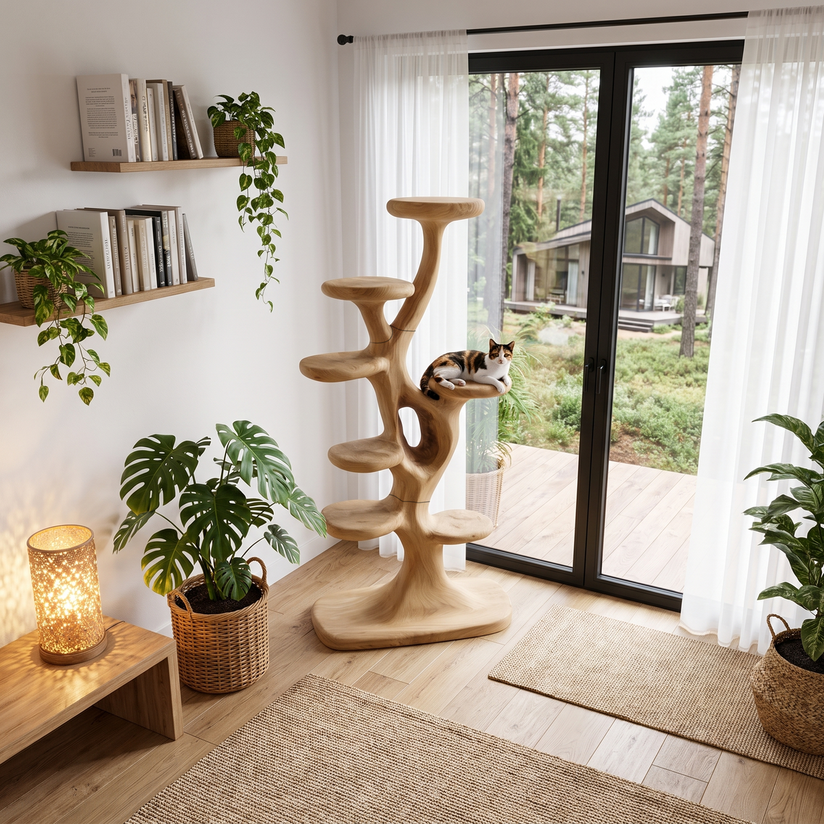 Modern Tree Shaped Cat Tree With Multi Level Platforms For Indoor Cats SINLHATT017
