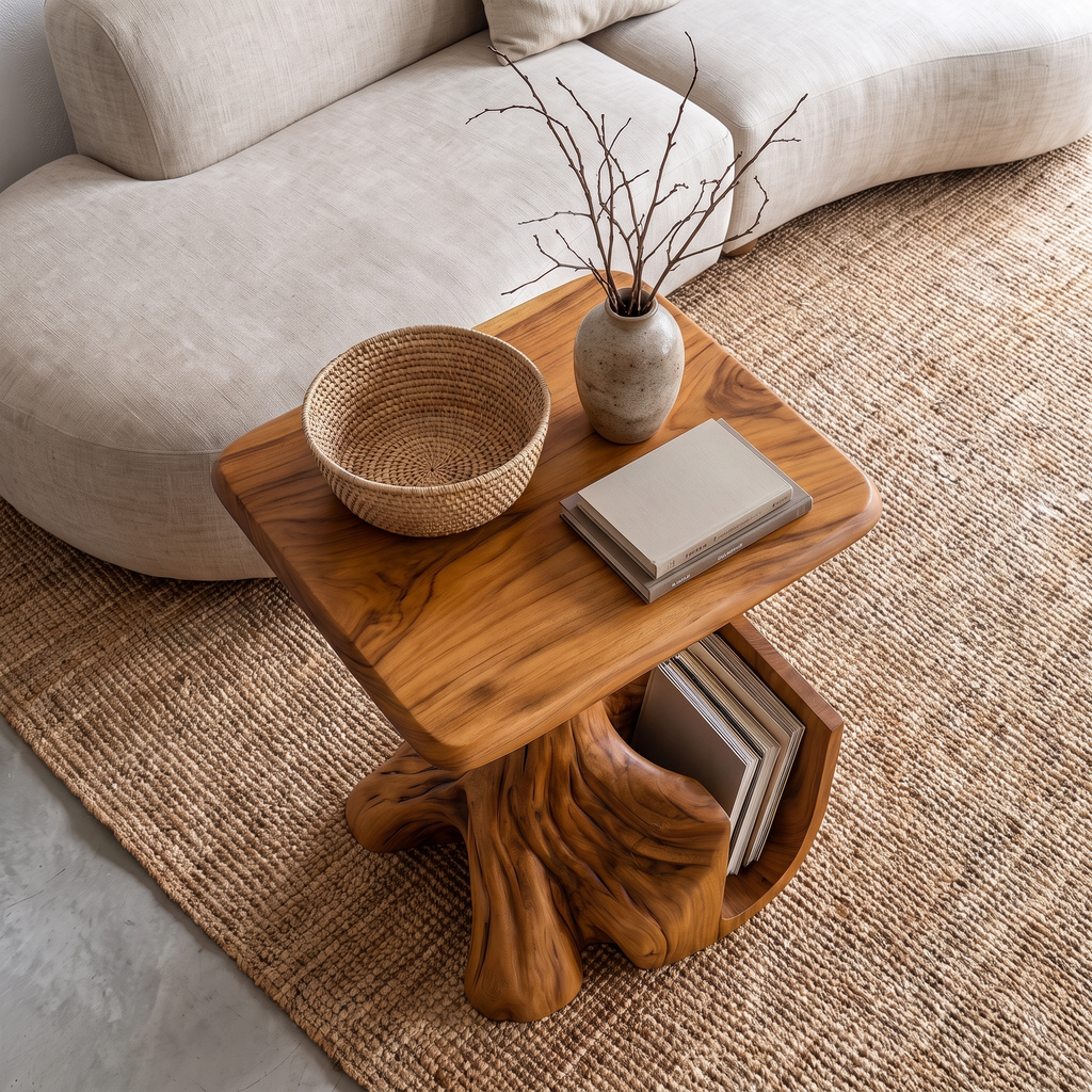 Contemporary Sculptural Side Table With Tree Inspired Base For Living Room SINLHASTA301