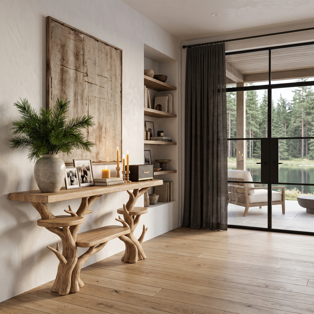 Rustic Sculptural Console Table For Entryway And Living Room SINLHACS696