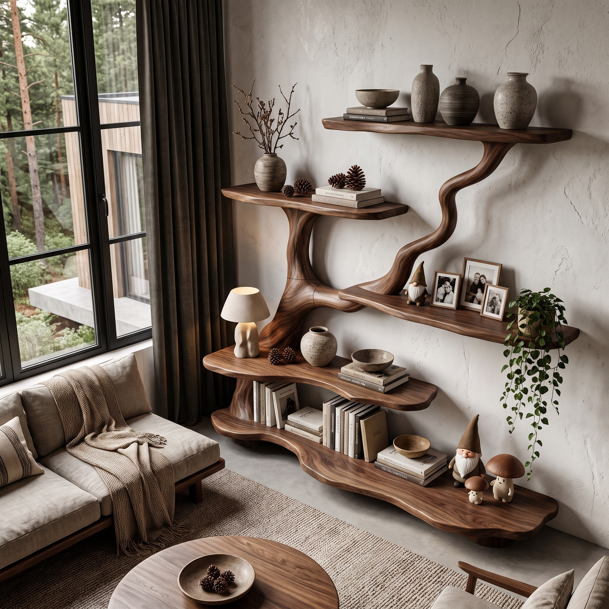 Organic Tree Bookshelf With Flowing Branch Design For Living Room SINLHATB776