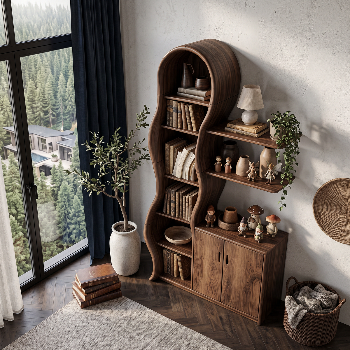 Contemporary Wooden Display Cabinet With Sculptural Branch Frame For Living Room SINLHASD540