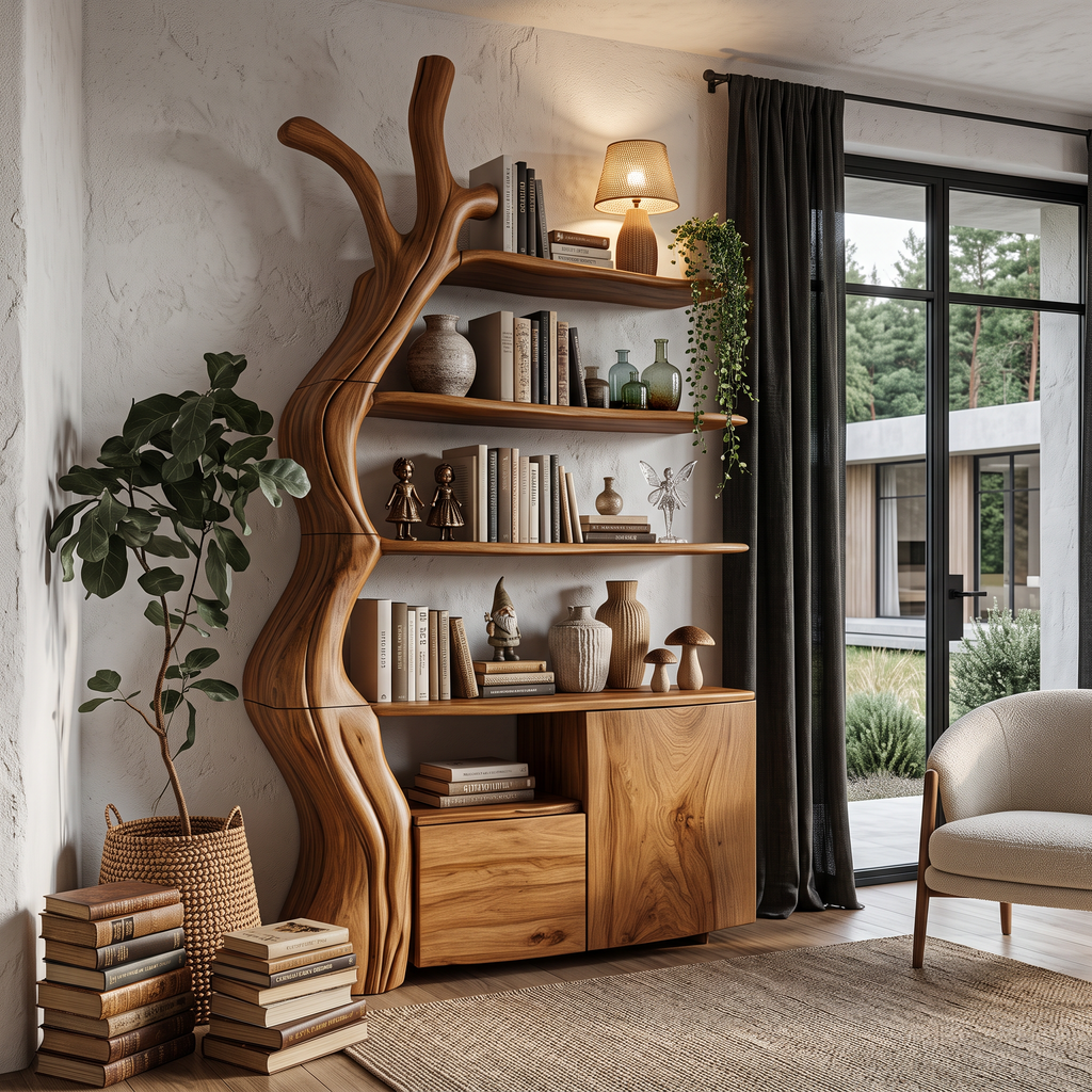Organic Display Cabinet With Flowing Tree Silhouette For Bedroom SINLHASD542