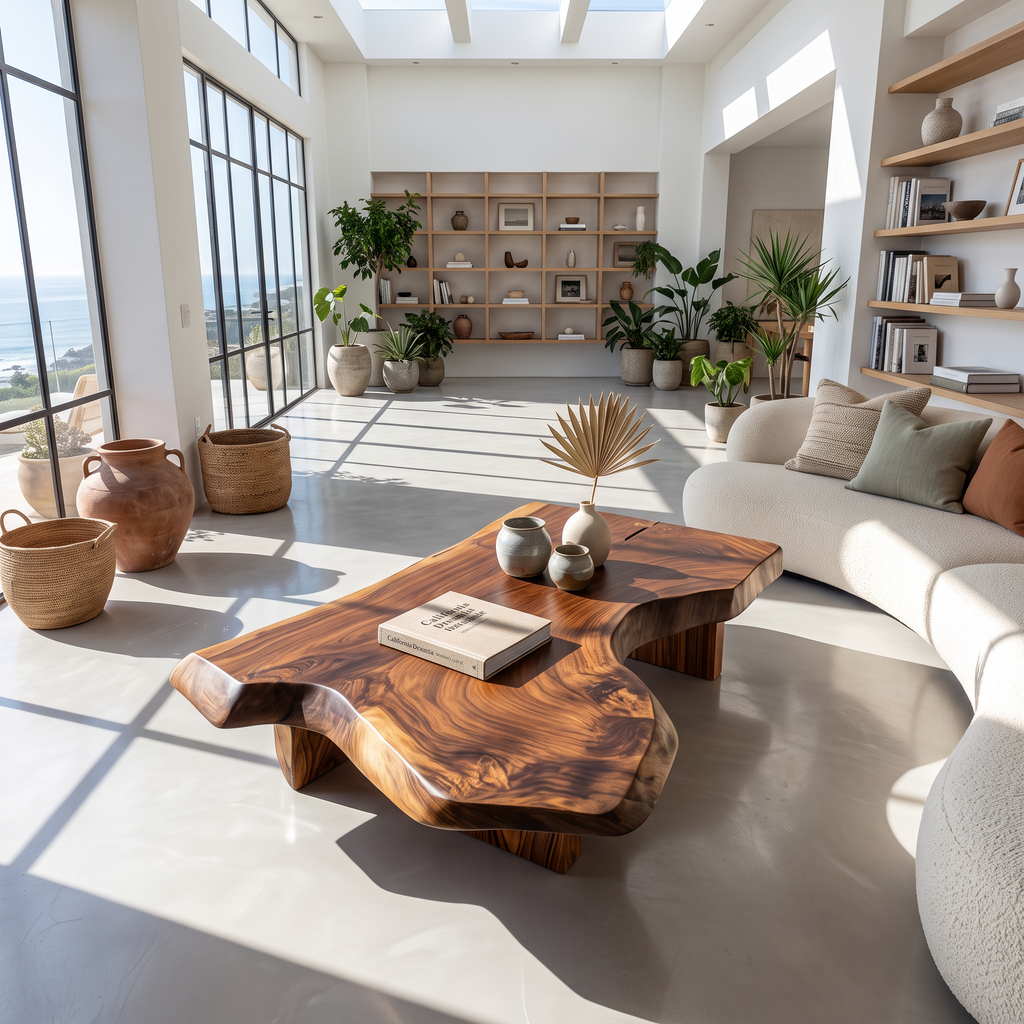 Modern Solid Wood Coffee Table With Sculptural Slab Top For Living Room SINLHACF421 SINLHACF421