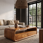 Mid Century Coffee Table With Rounded Frame Storage For Living Room SINLHACF423
