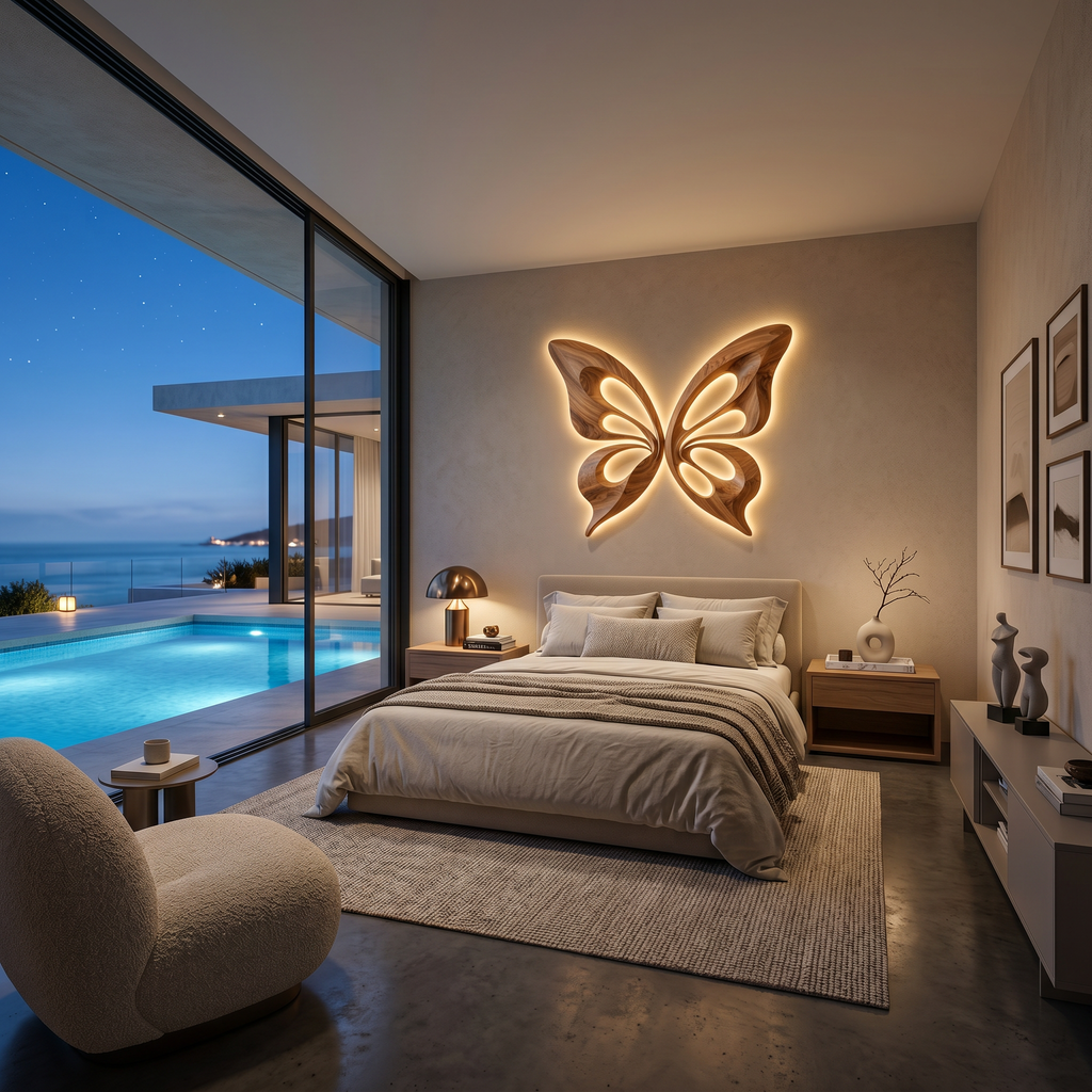 Modern Wooden Butterfly Wall Art Hand Carved For Living Decor RTTHTTWA153