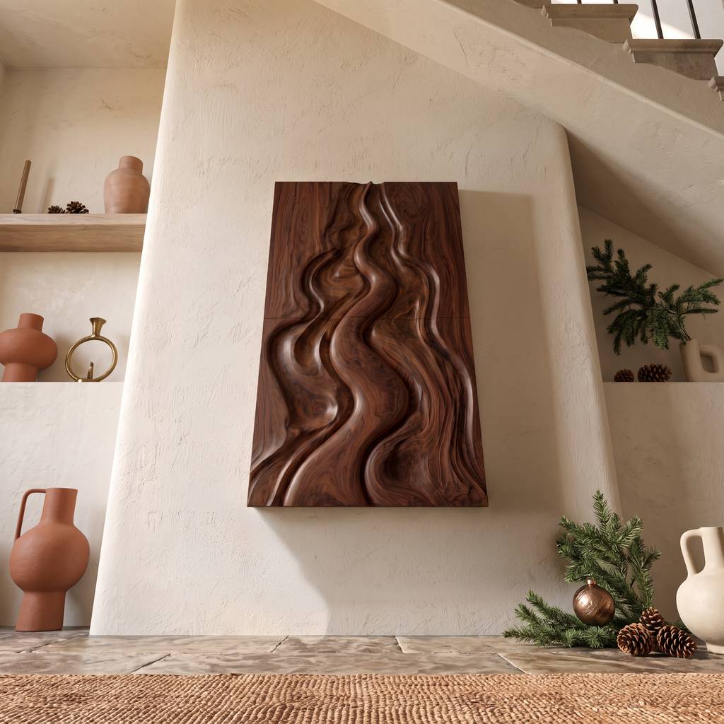 Natural Christmas Abstract Wall Decor With Fluid Carved Design For Bedroom SINLSAWA149