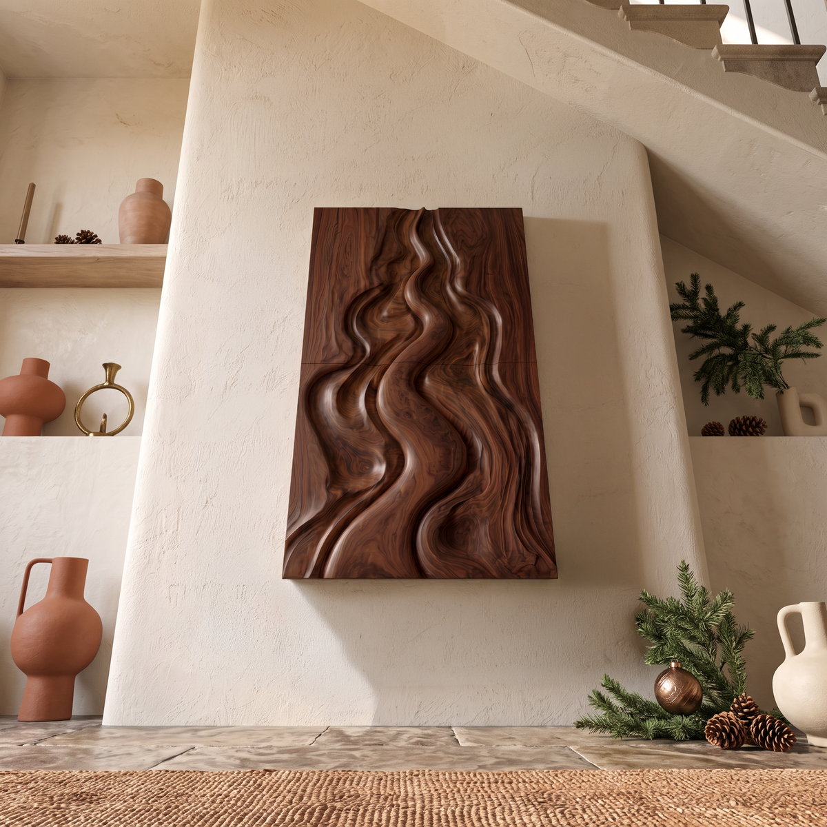Natural Christmas Abstract Wall Decor With Fluid Carved Design For Bedroom SINLSAWA149