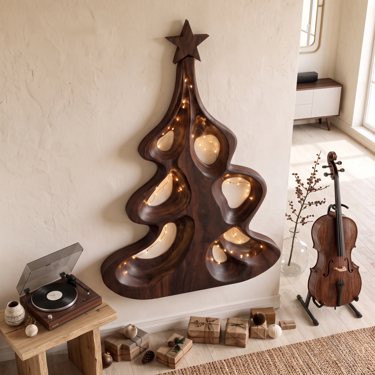 Modern Christmas Wall Decor With Artistic Hollow Tree Form For Entryway SINLSAWA151