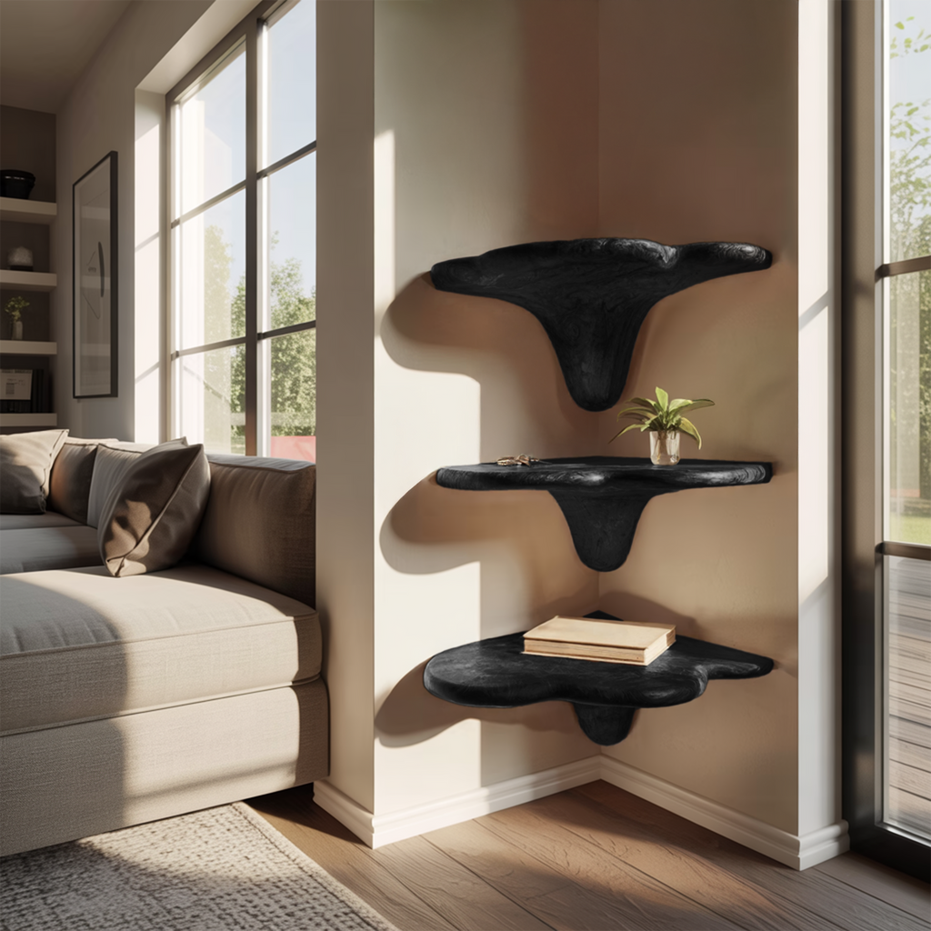 Farmhouse Solid Wood Mushroom Shelf For Living Room Furniture Design SILDTTNCMS022