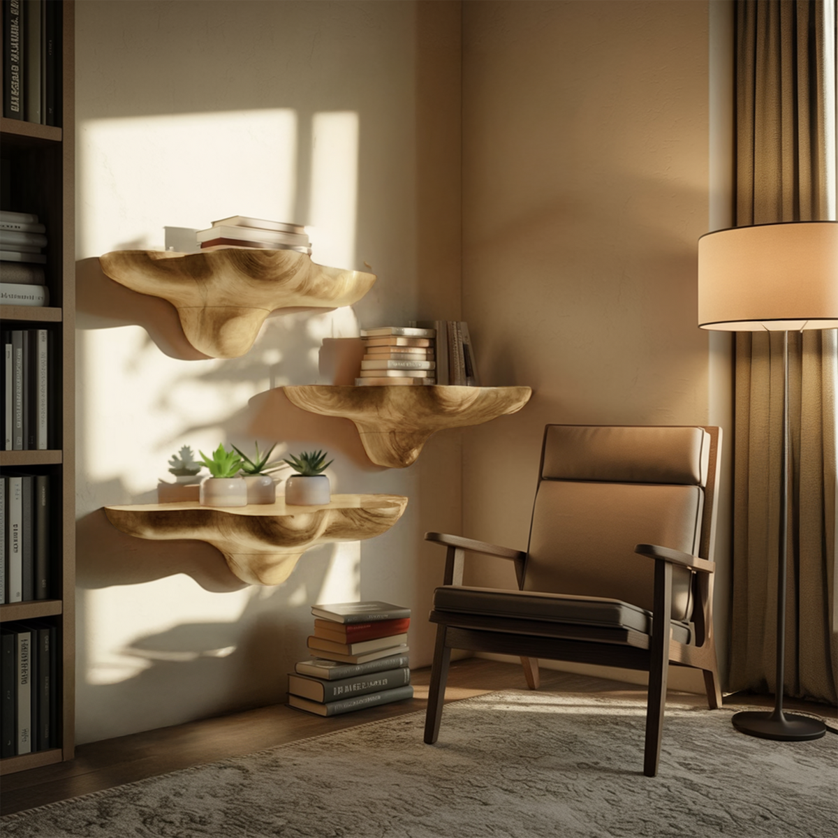 Mid Century Solid Wood Mushroom Shelf For Stylish Furniture Decor SILDTTNMR016