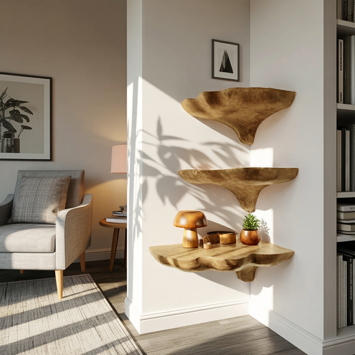 Handcrafted Wooden Mushroom Shelf For Entryway And Furniture Decor SILDTTNCMS020