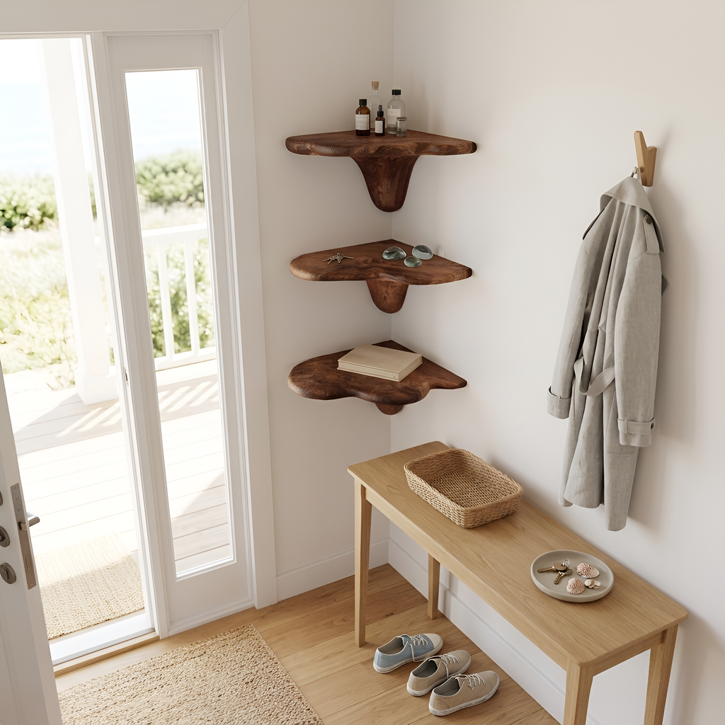 Farmhouse Solid Wood Mushroom Shelf For Living Room Furniture Design SILDTTNCMS022