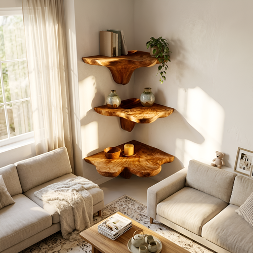 Farmhouse Wooden Live Edge Mushroom Shelf For Bedroom Furniture Decor SILDTTNCMS018