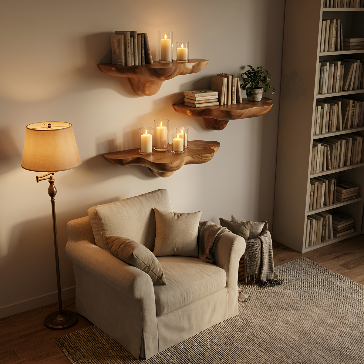 Mid Century Solid Wood Mushroom Shelf For Stylish Furniture Decor SILDTTNMR016