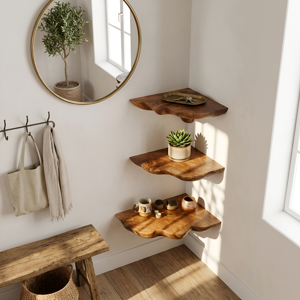 Handcrafted Wooden Mushroom Shelf For Entryway And Furniture Decor SILDTTNCMS020