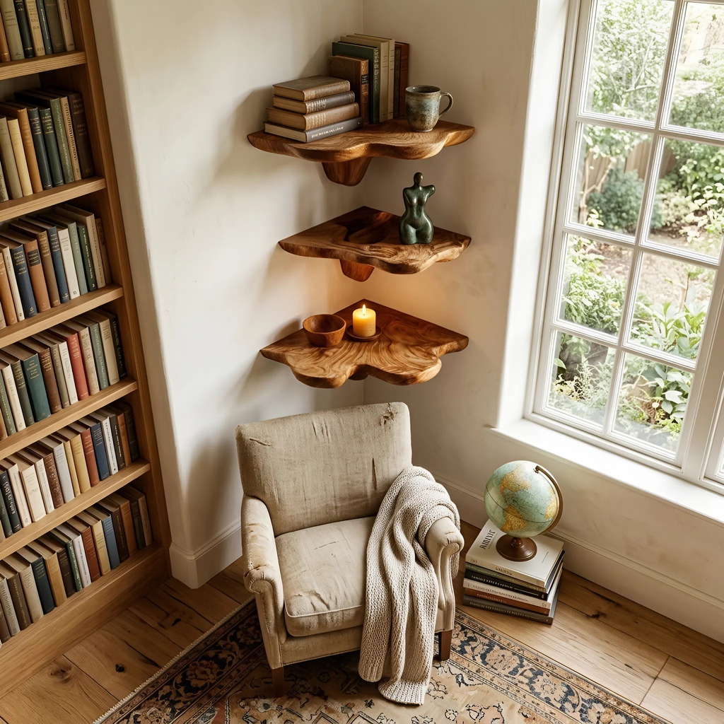 Farmhouse Wooden Live Edge Mushroom Shelf For Bedroom Furniture Decor SILDTTNCMS018