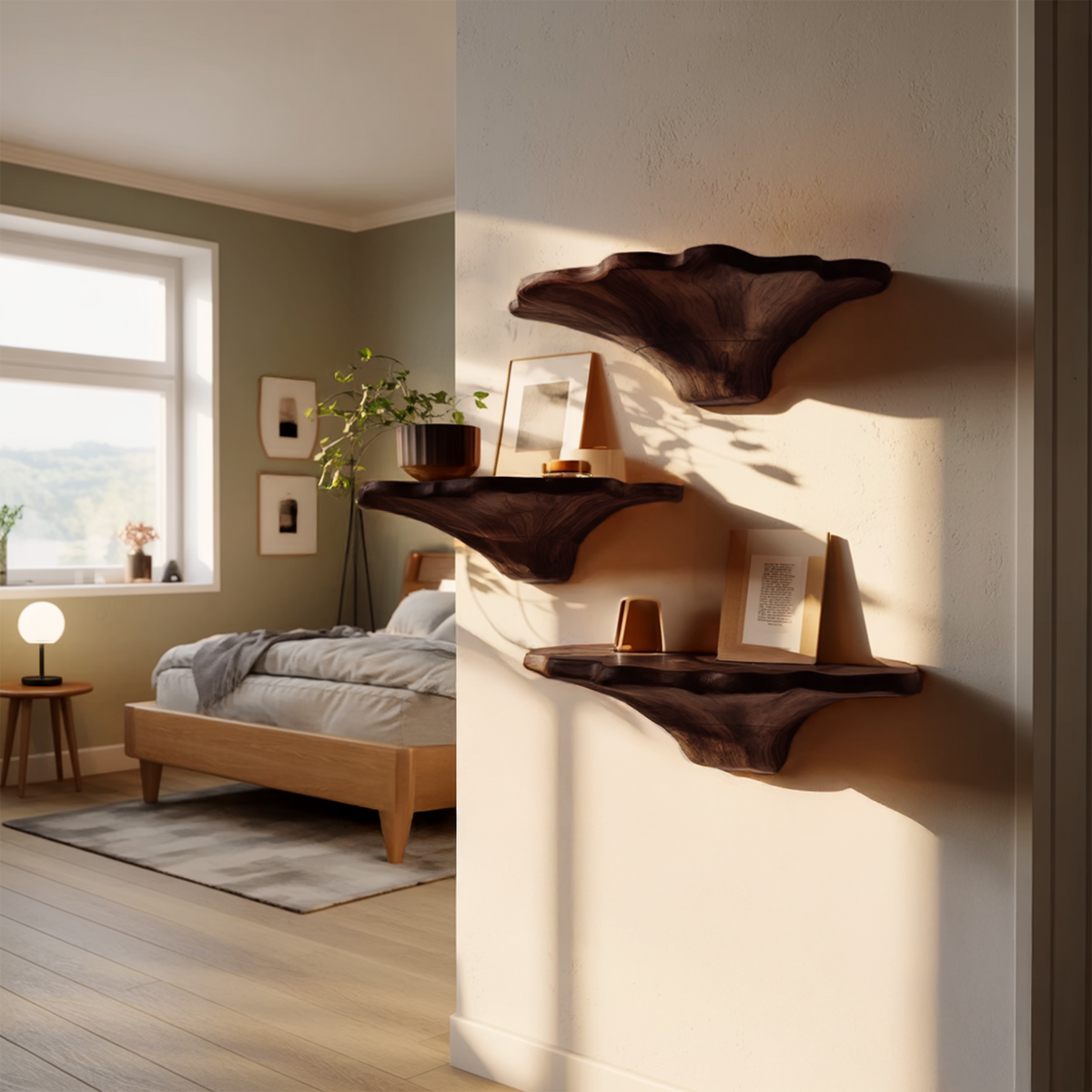 Farmhouse Wooden Mushroom Shelf For Natural Bedroom Decor Style SILDTTNMR017