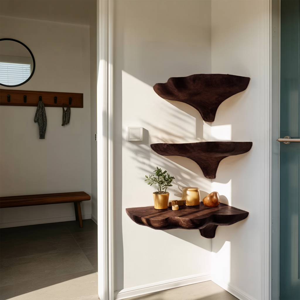 Handcrafted Wooden Mushroom Shelf For Entryway And Furniture Decor SILDTTNCMS020