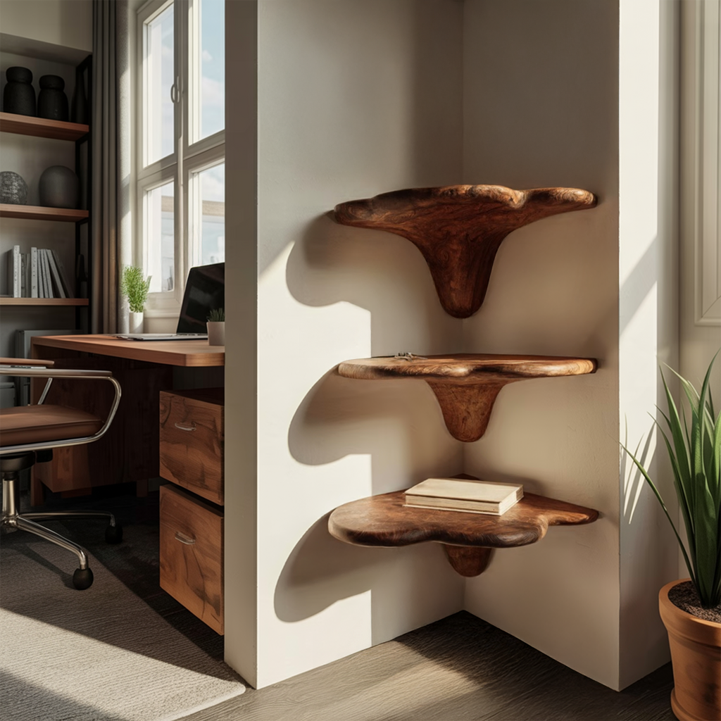 Farmhouse Solid Wood Mushroom Shelf For Living Room Furniture Design SILDTTNCMS022
