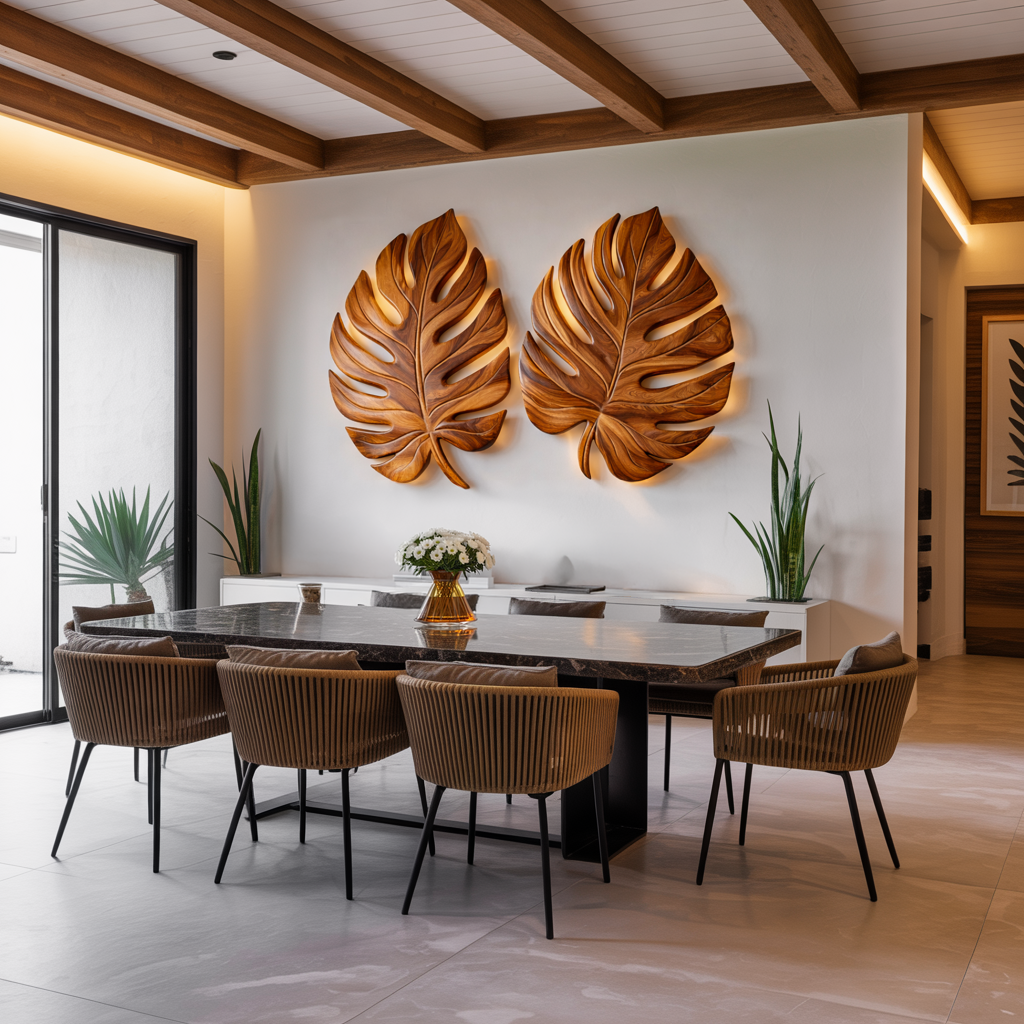 Organic Wooden Palm Leaf Wall Art For Scandinavian Interior RTTHTTWA100