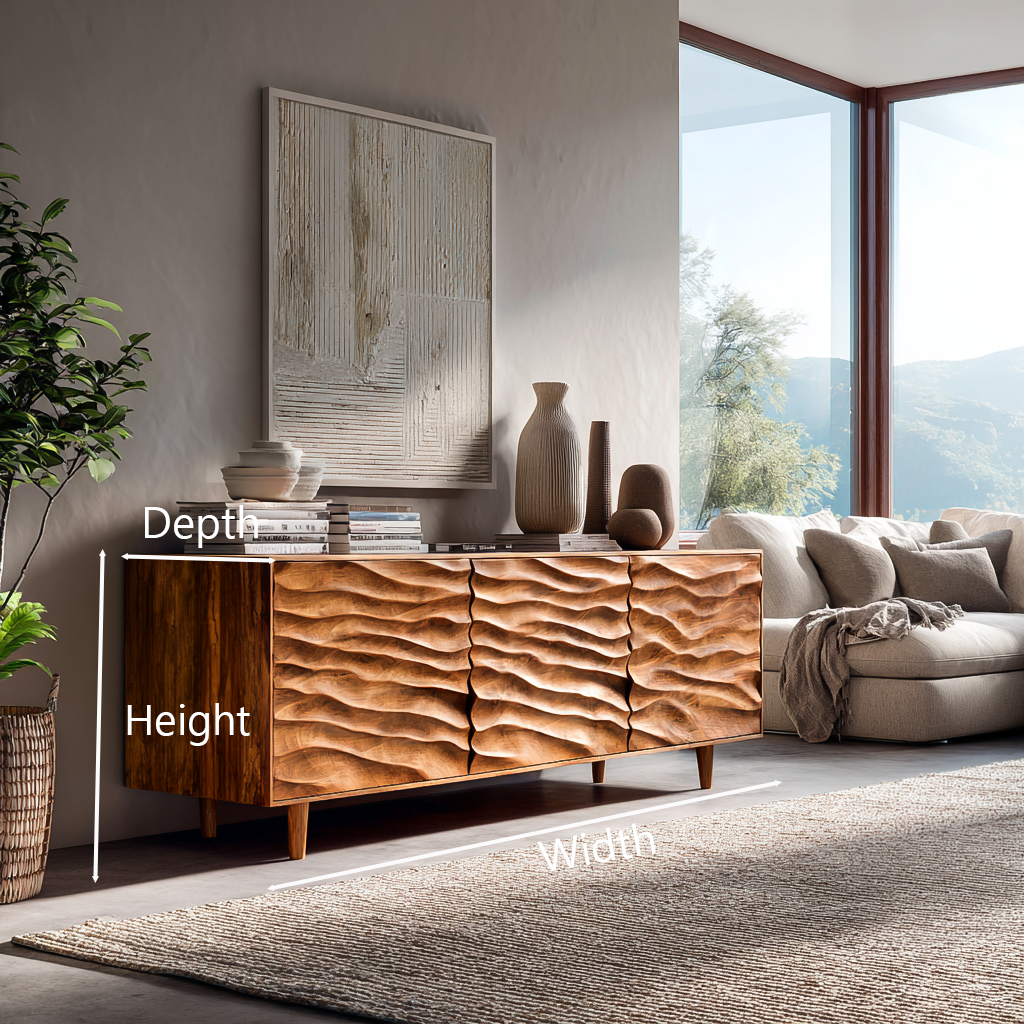 Modern Wooden Sideboard With Carved Wave Doors For Contemporary Living RTTHTTSD043