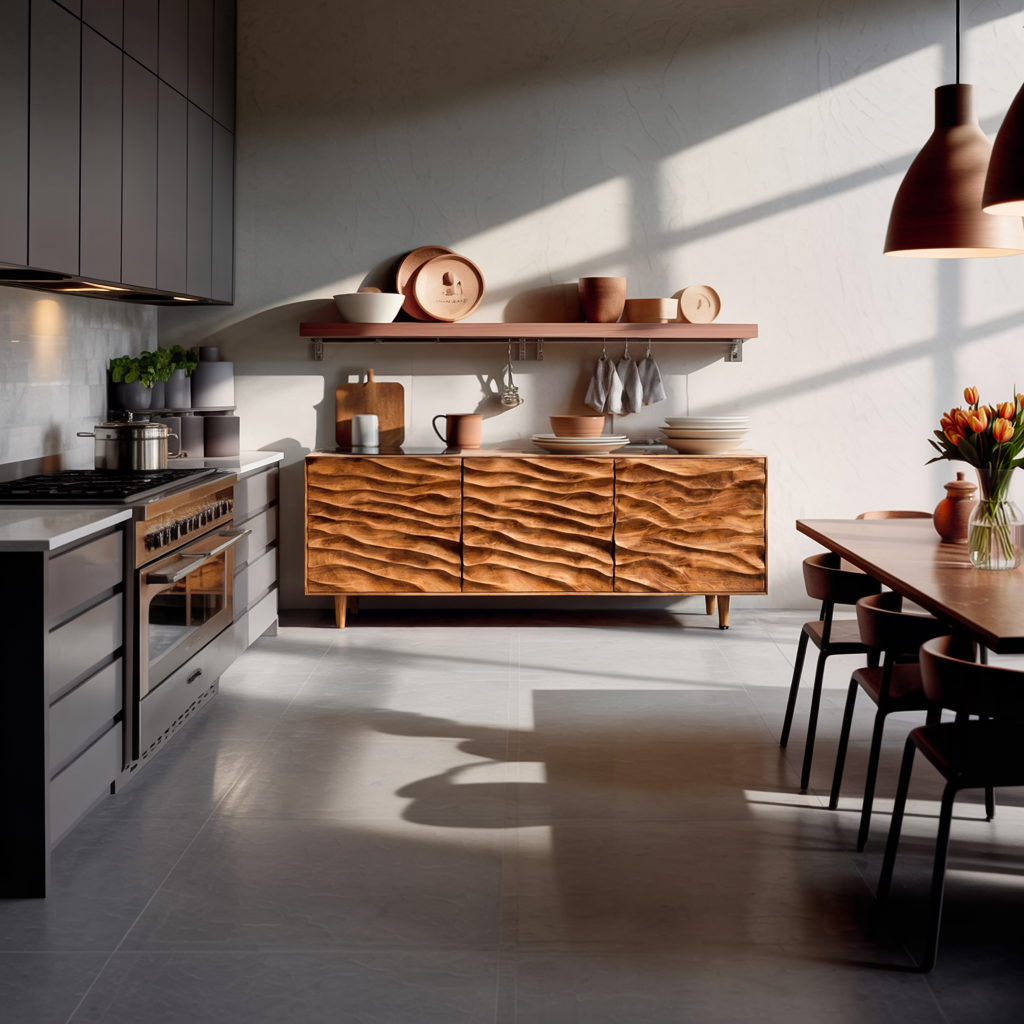 Modern Wooden Sideboard With Carved Wave Doors For Contemporary Living RTTHTTSD043