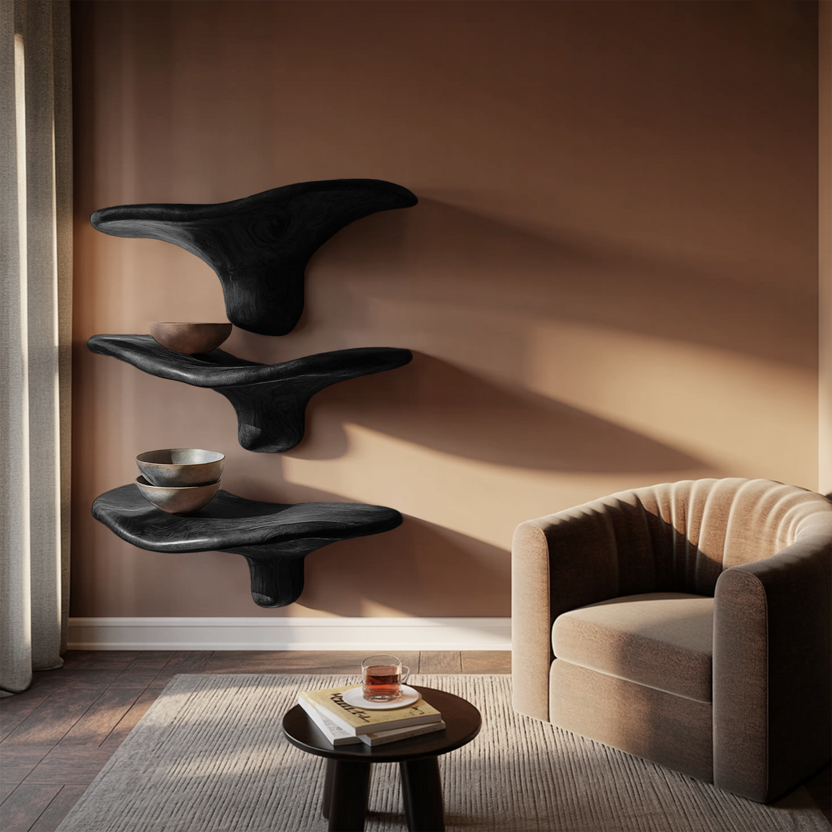 Modern Wooden Live Edge Mushroom Shelf For Minimalist Interior Decor SILDTTRMR012