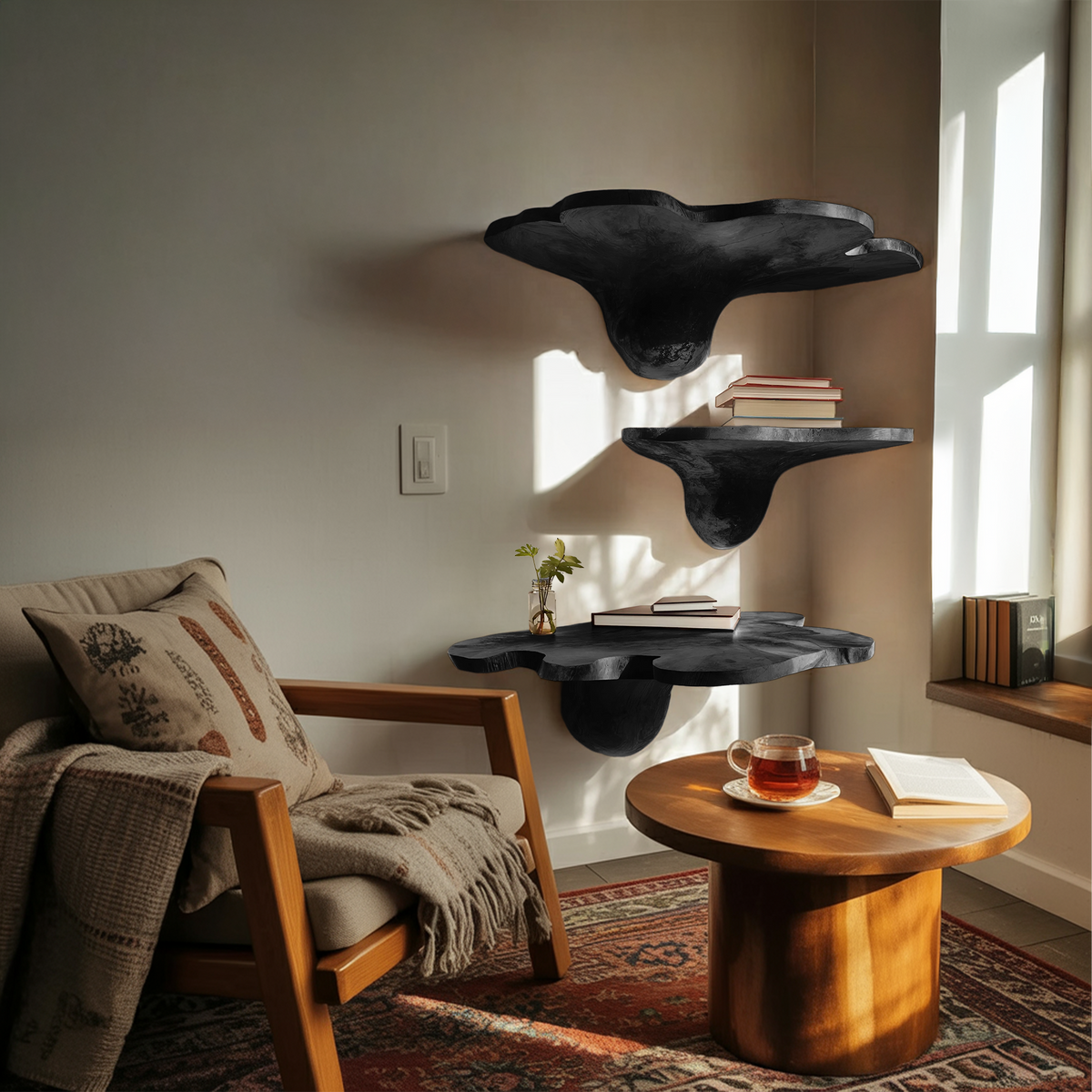 Mid Century Solid Wood Mushroom Shelf For Modern Living Room Decor SILDTTNMR002