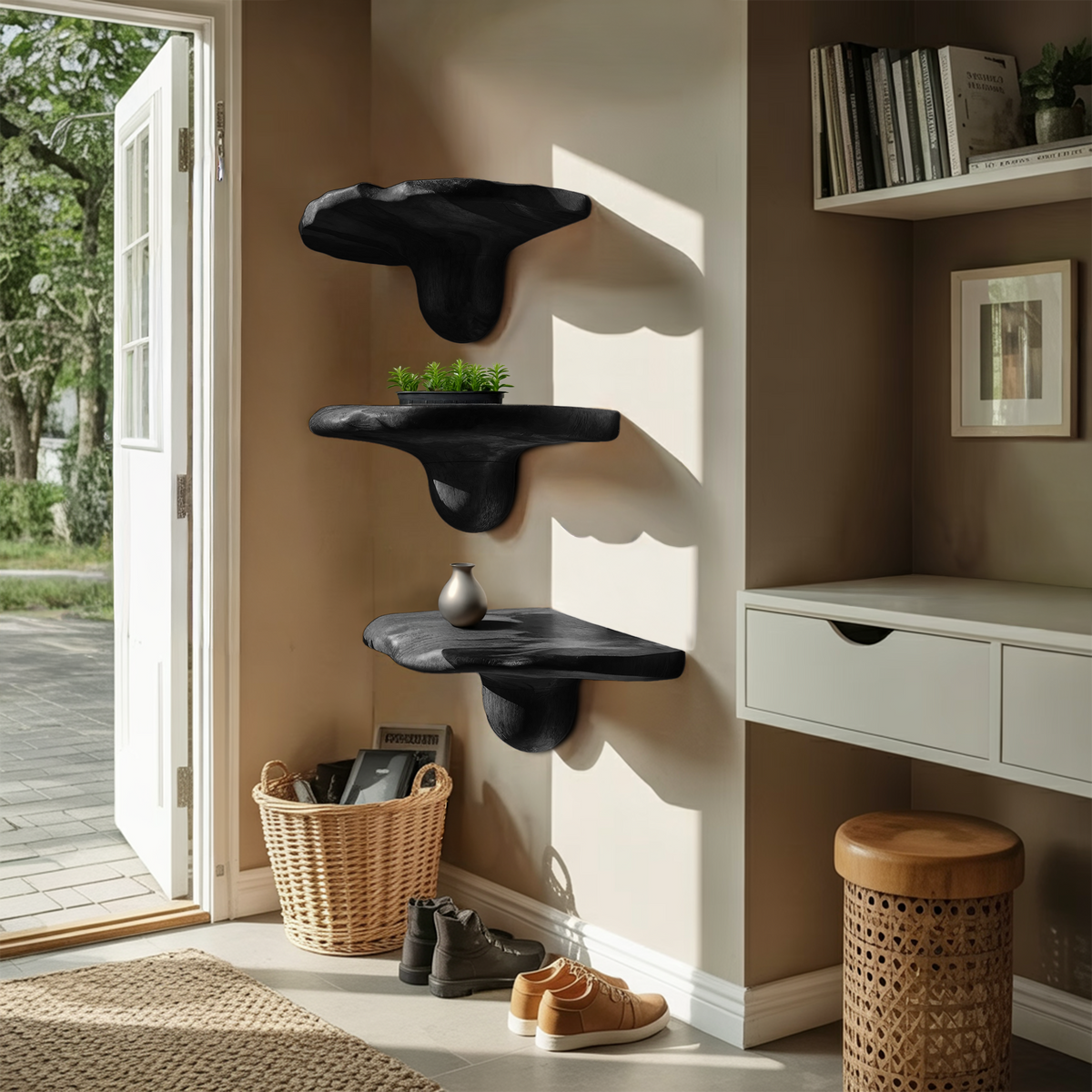Handcrafted Solid Wood Mushroom Shelf For Bedroom Furniture Decor SILDTTNMR008