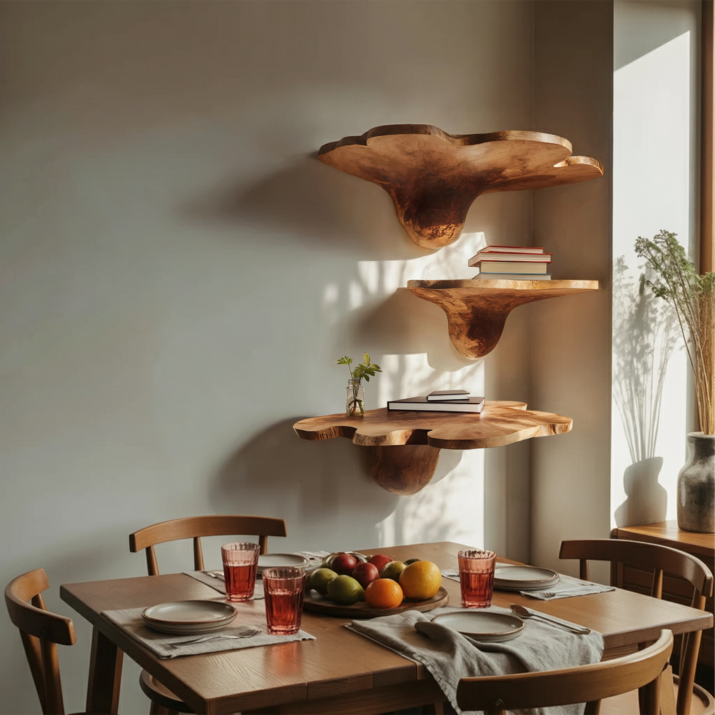 Mid Century Solid Wood Mushroom Shelf For Modern Living Room Decor SILDTTNMR002