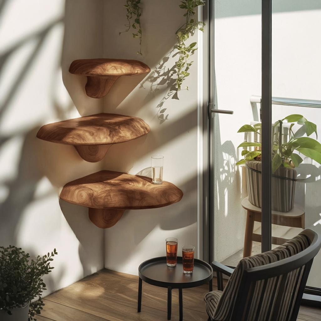 Farmhouse Solid Wood Mushroom Shelf For Bedroom Decor And Furniture Design SILDTTNCMS002