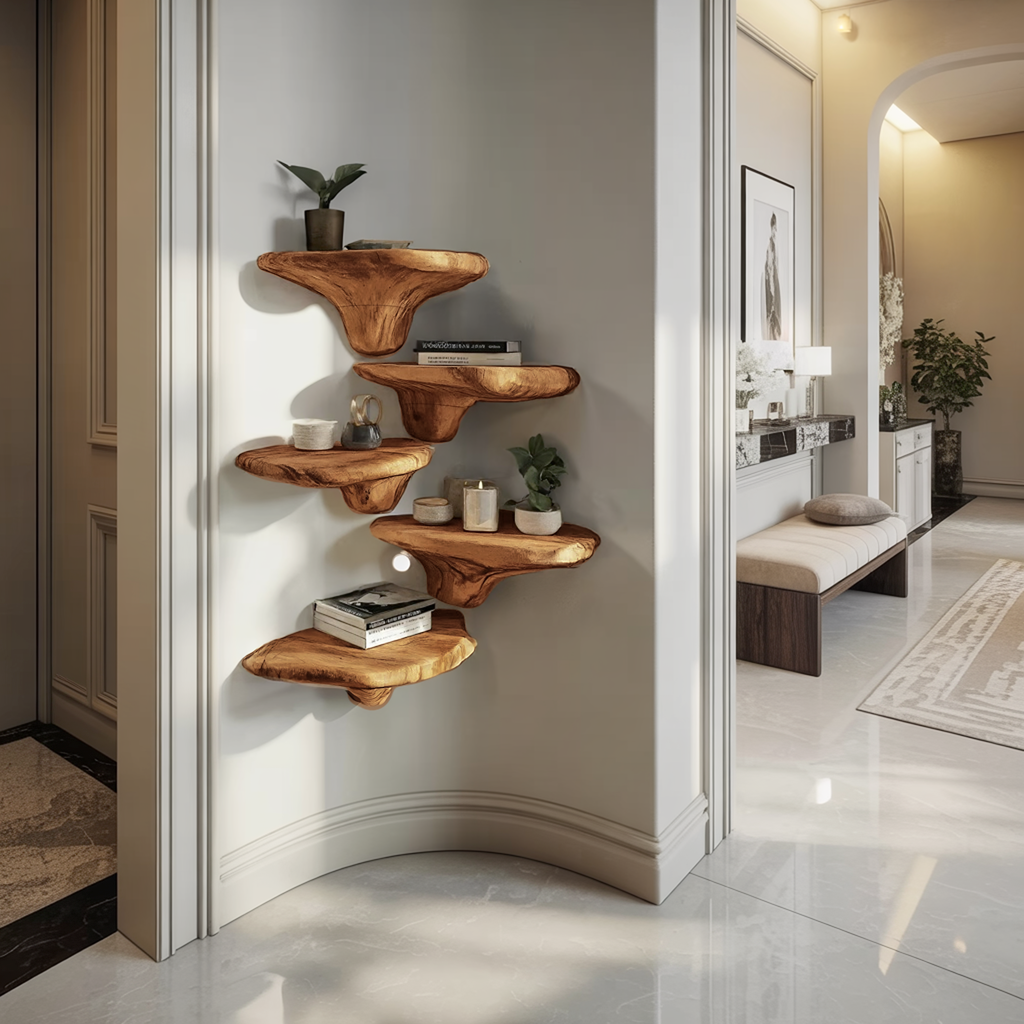 Farmhouse Solid Wood Mushroom Shelf For Entryway Wall Design SILDTTRMR014