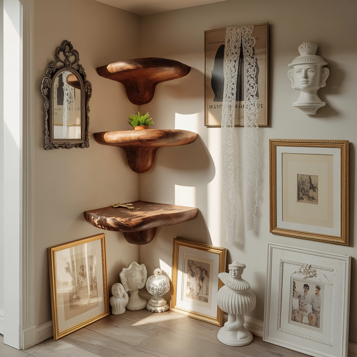 Farmhouse Handcrafted Wooden Mushroom Shelf For Entryway Design SILDTTNCMS010