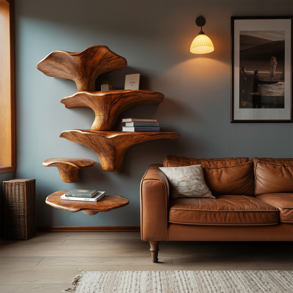 Modern Solid Wood Mushroom Shelf For Entryway Design And Display SILDTTRMR008