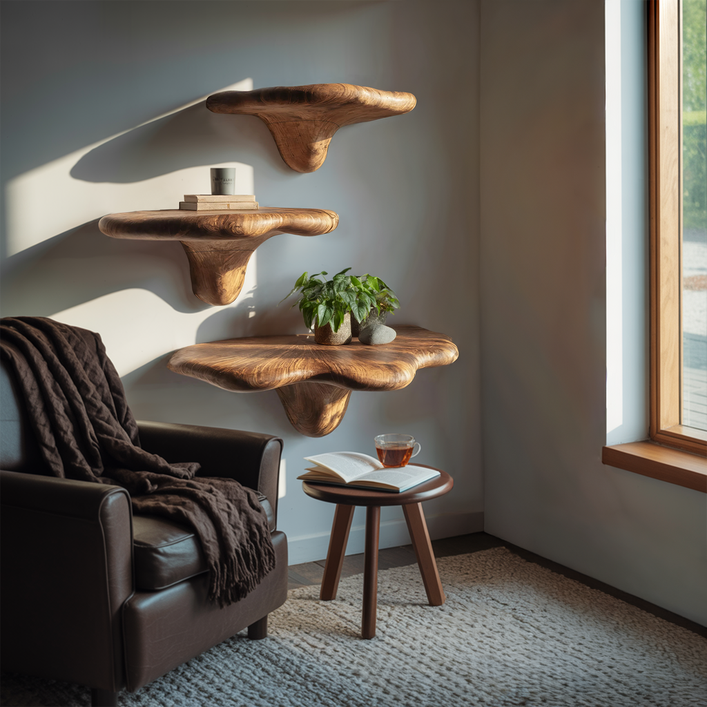 Farmhouse Live Edge Mushroom Shelf For Natural Furniture Decor Style SILDTTNMR006