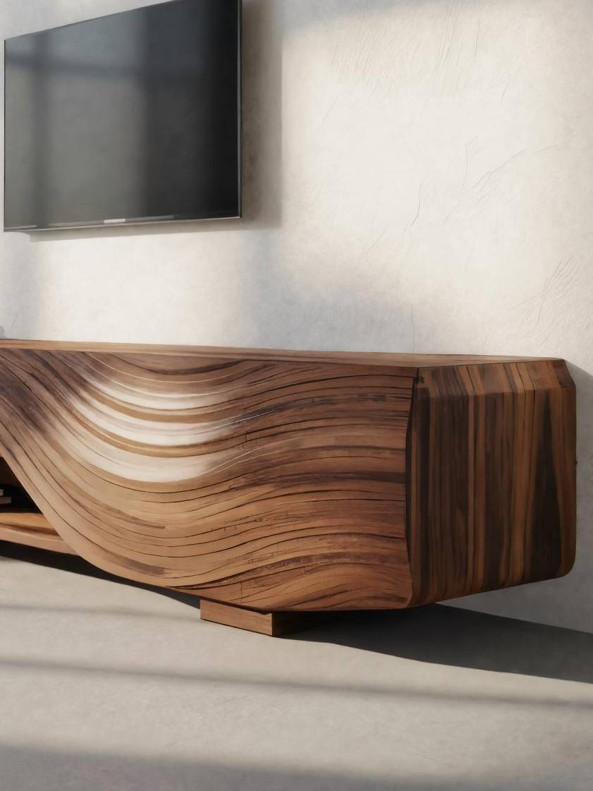Modern TV Stand With Carved Wave Design For Living Room SITHTTTVC019