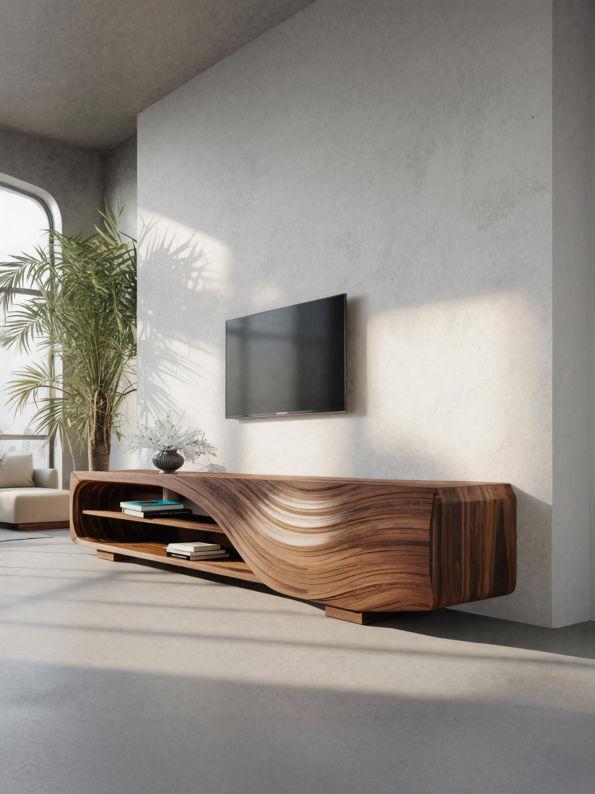 Modern TV Stand With Carved Wave Design For Living Room SITHTTTVC019