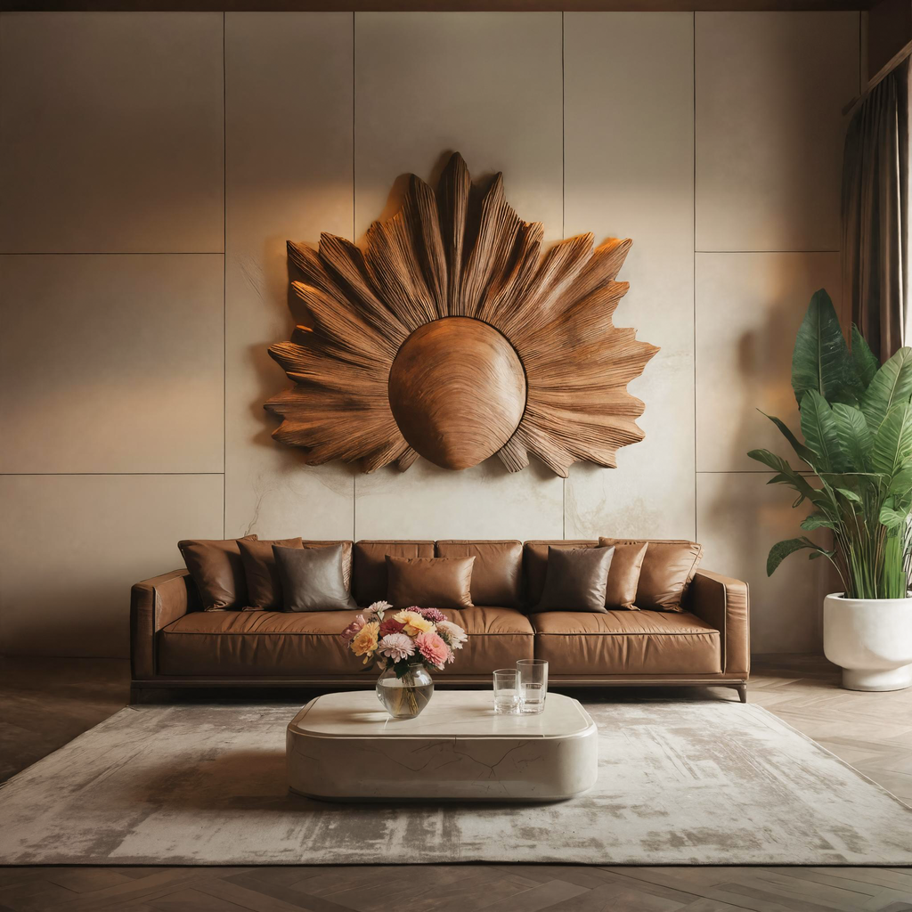 Sculptural Wall Art With Sunburst Carved Design For Living Room RTTHTTWA042