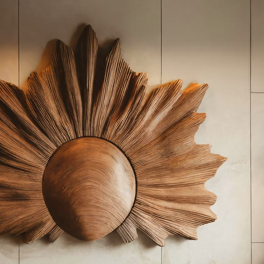 Sculptural Wall Art With Sunburst Carved Design For Living Room RTTHTTWA042