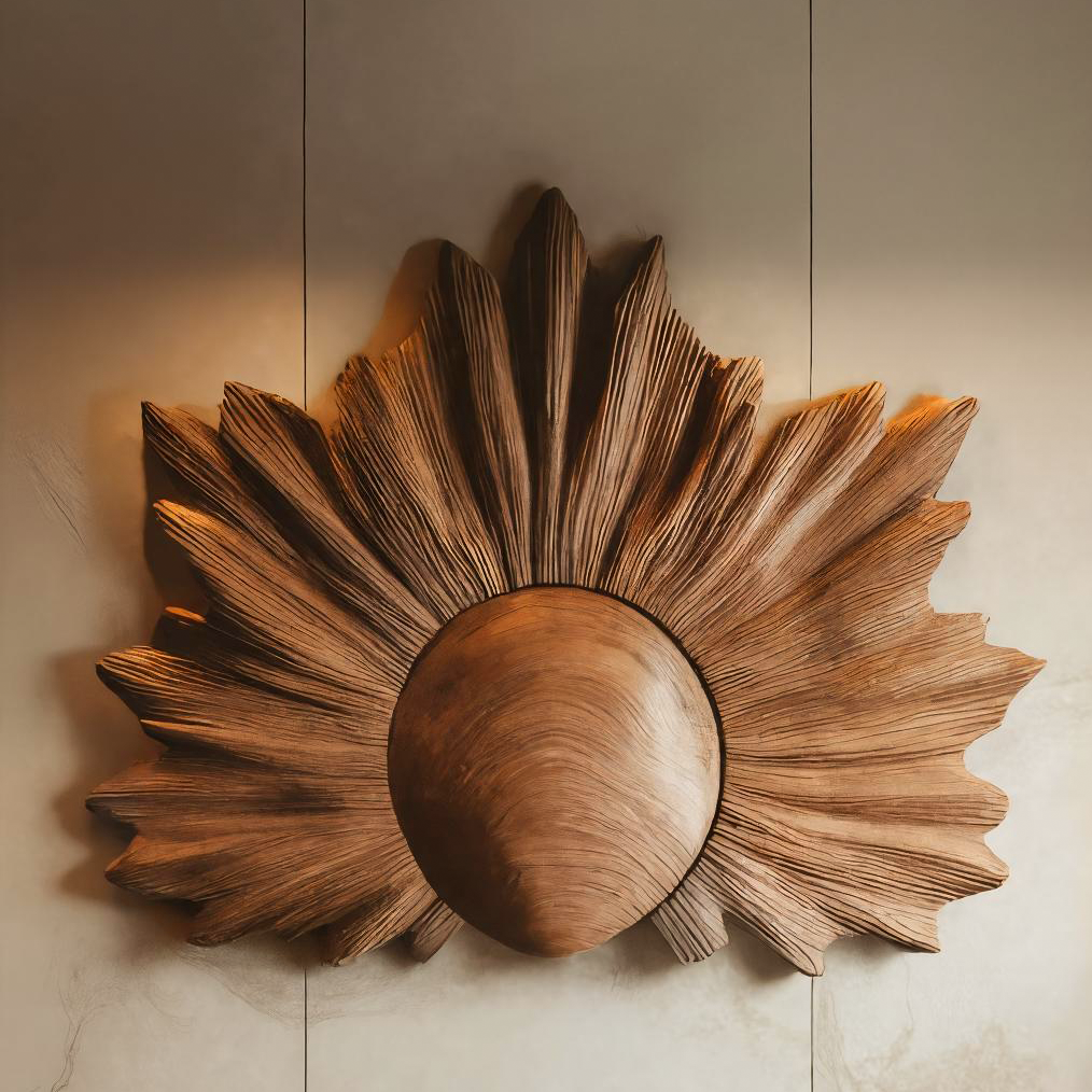 Sculptural Wall Art With Sunburst Carved Design For Living Room RTTHTTWA042